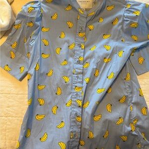 The Shirt by Rochelle Behrens - Blue with Yellow Banana Print